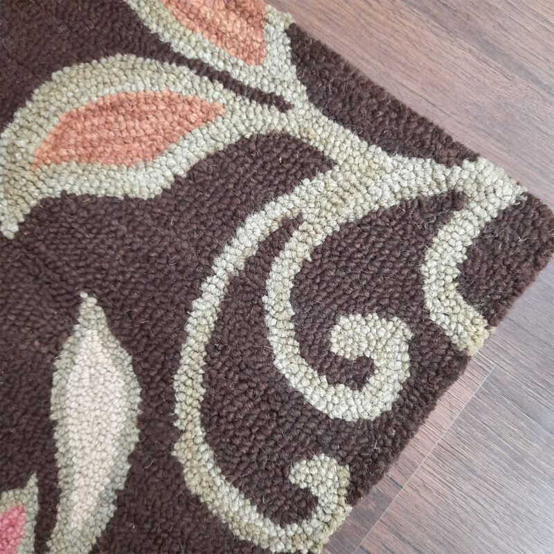 Wool Floral Beautiful Hand Tufted Carpet | Brown Loop Pile Rug | Avioni -90cm x 150cm (~3×5 Feet)