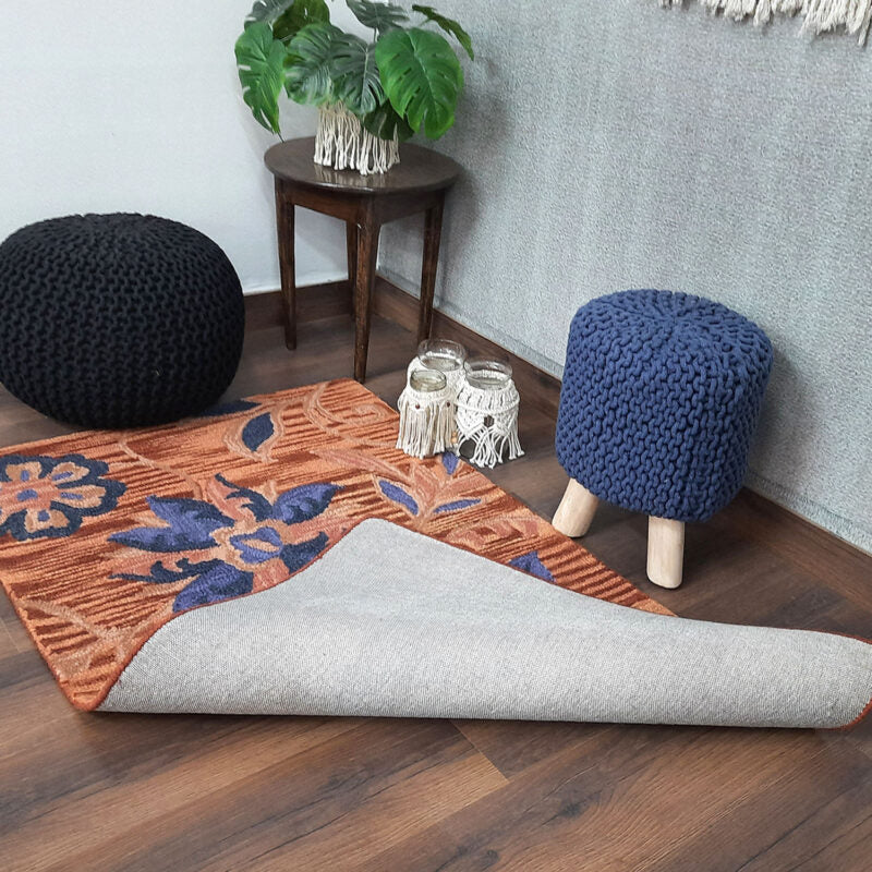 Wool Floral Beautiful Hand Tufted Brown Carpet | Loop Pile Rug | Avioni -90cm x 150cm (~3×5 Feet)