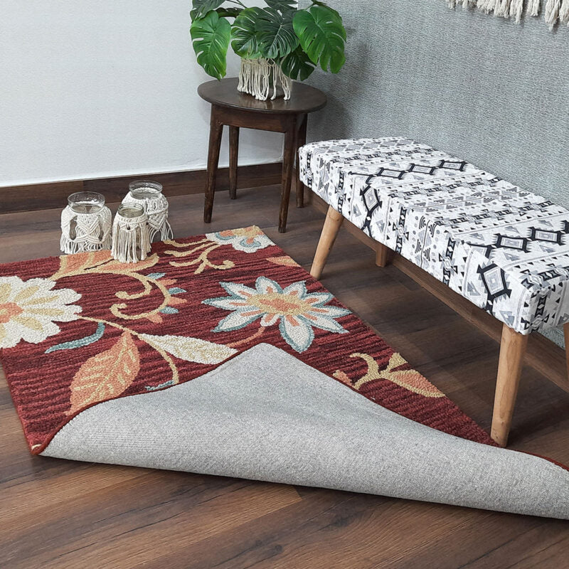 Wool Floral Beautiful Brown Tone Hand Tufted Carpet | Loop Pile Rug | Avioni -90cm x 150cm (~3×5 Feet)