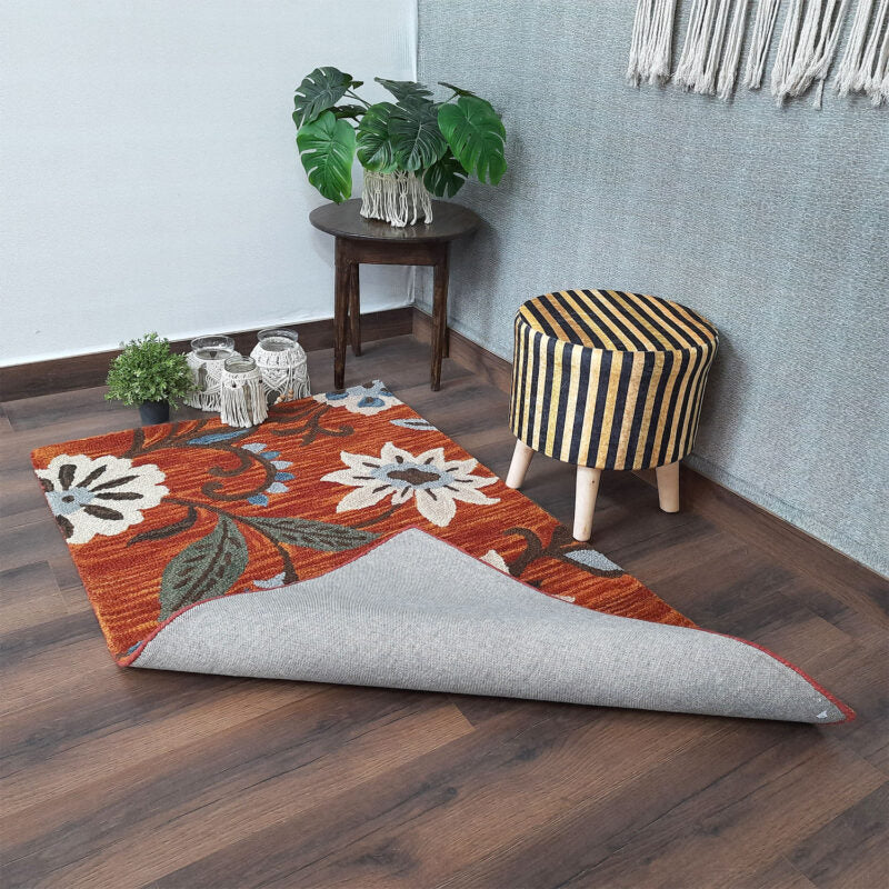 Wool Floral Beautiful Hand Tufted Brown Tone Carpet | Loop Pile Rug | Avioni -90cm x 150cm (~3×5 Feet)