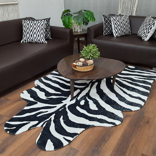 Avioni Home Faux Fur Exotic Animal Area Rug | Zebra Print-150cm x 210cm (~5Feet x 7Feet)