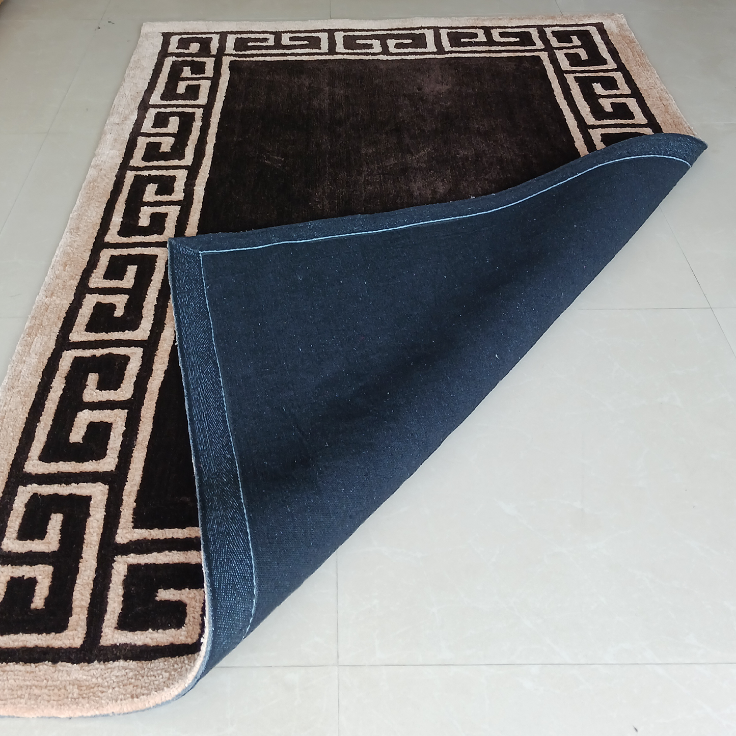 Avioni Luxury Collection- Plush Luxury Coffee and Beige Carpet with Greek Border Design -Different Sizes- Carpet for Living Room