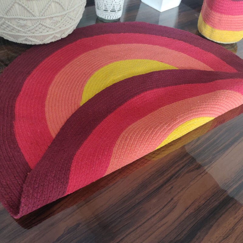 Avioni Cotton Braided Rising Sun Area Rug ; 120CMS (Diameter) round rug “Nature Collection” Specially designed for festive season, Handmade by Skilled Artisan, Cotton Rich Vibrant