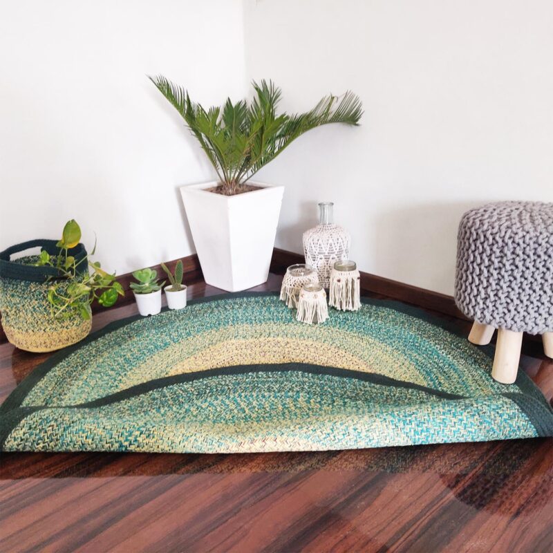 Avioni Cotton Braided Gradient Green Mountain Forest Rug ; 140CMS (Diameter) round rug “Nature Collection” Specially designed for festive season, Handmade by Skilled Artisan, Cotton Rich Vibrant