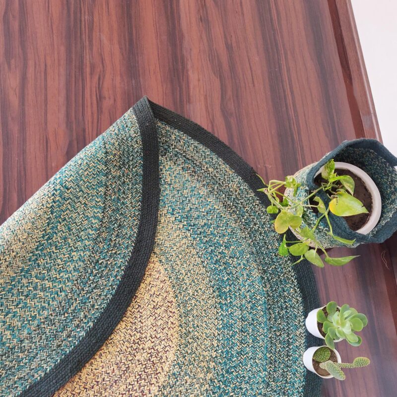 Avioni Cotton Braided Gradient Green Mountain Forest Rug ; 140CMS (Diameter) round rug “Nature Collection” Specially designed for festive season, Handmade by Skilled Artisan, Cotton Rich Vibrant