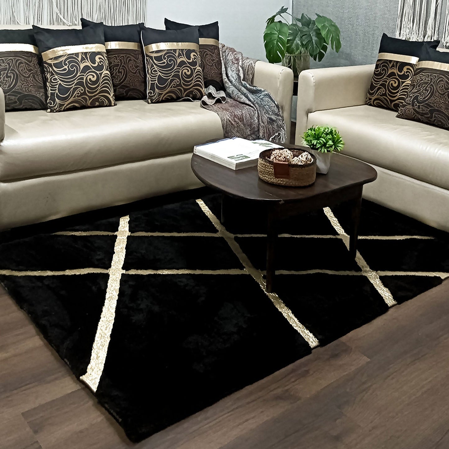Avioni Divine Collection | Luxury Golden Touch With Black Cross Soft And Plush Handmade Living Room Rugs | Different Sizes | Carpet for Living Room