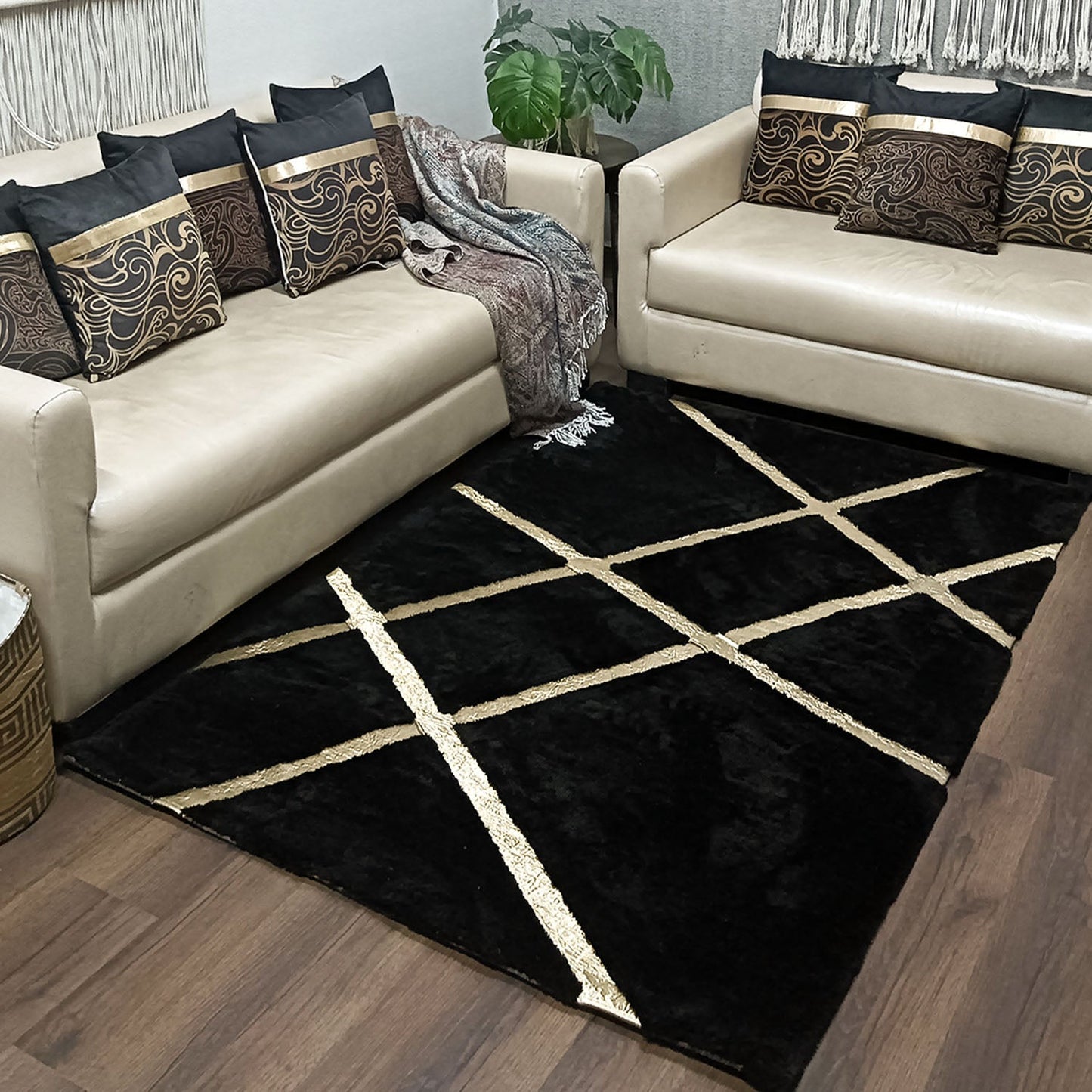 Avioni Divine Collection | Luxury Golden Touch With Black Cross Soft And Plush Handmade Living Room Rugs | Different Sizes | Carpet for Living Room