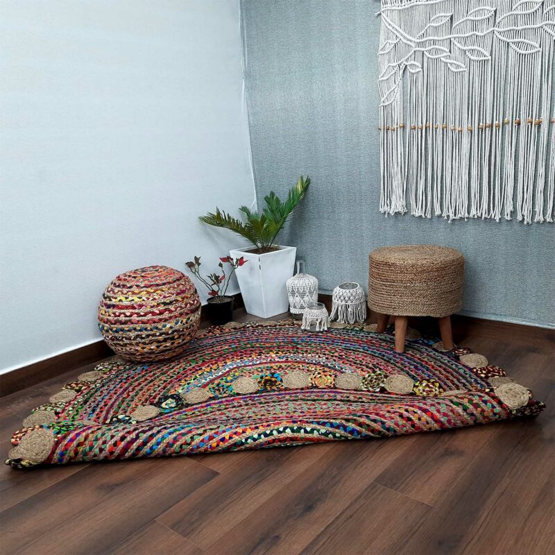 Avioni Home Contemporary Collection -Handmade Chindi With Jute Round Tikki – Multiple Sizes