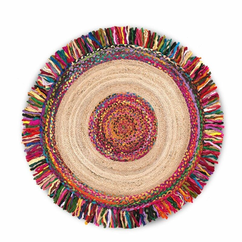 Jute With Chindi Flares Carpets – Braided Area Rugs – Round Rug Handmade- Avioni