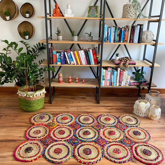Avioni Home Contemporary Collection -Eco-friendly Jute Handmade Braided Area Rug -Multicolour Tikki Design