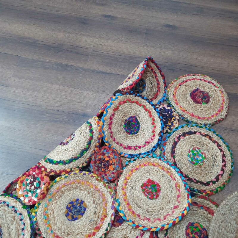 Avioni Home Contemporary Collection -Eco-friendly Jute Handmade Braided Area Rug -Multicolour Tikki Design