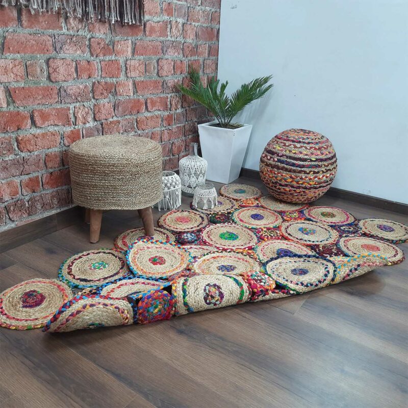 Avioni Home Contemporary Collection -Eco-friendly Jute Handmade Braided Area Rug -Multicolour Tikki Design