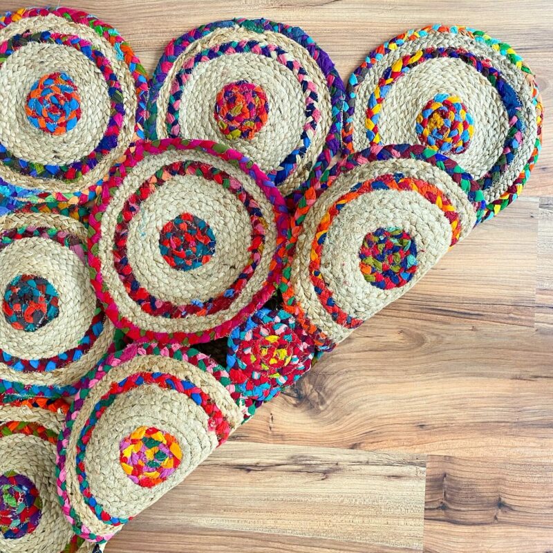 Avioni Home Contemporary Collection -Eco-friendly Jute Handmade Braided Area Rug -Multicolour Tikki Design