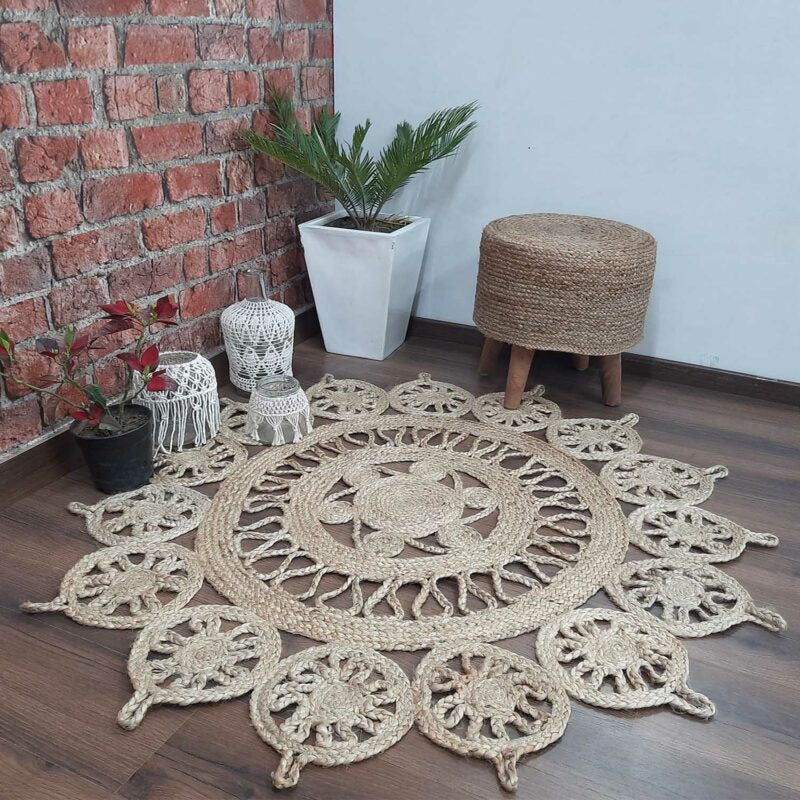Avioni Home Contemporary Collection- Eco-friendly Jute Handmade Braided Area Rug -Beautiful Temple Design ? Multiple Sizes