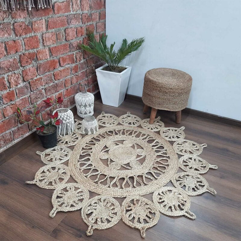 Avioni Home Contemporary Collection- Eco-friendly Jute Handmade Braided Area Rug -Beautiful Temple Design ? Multiple Sizes