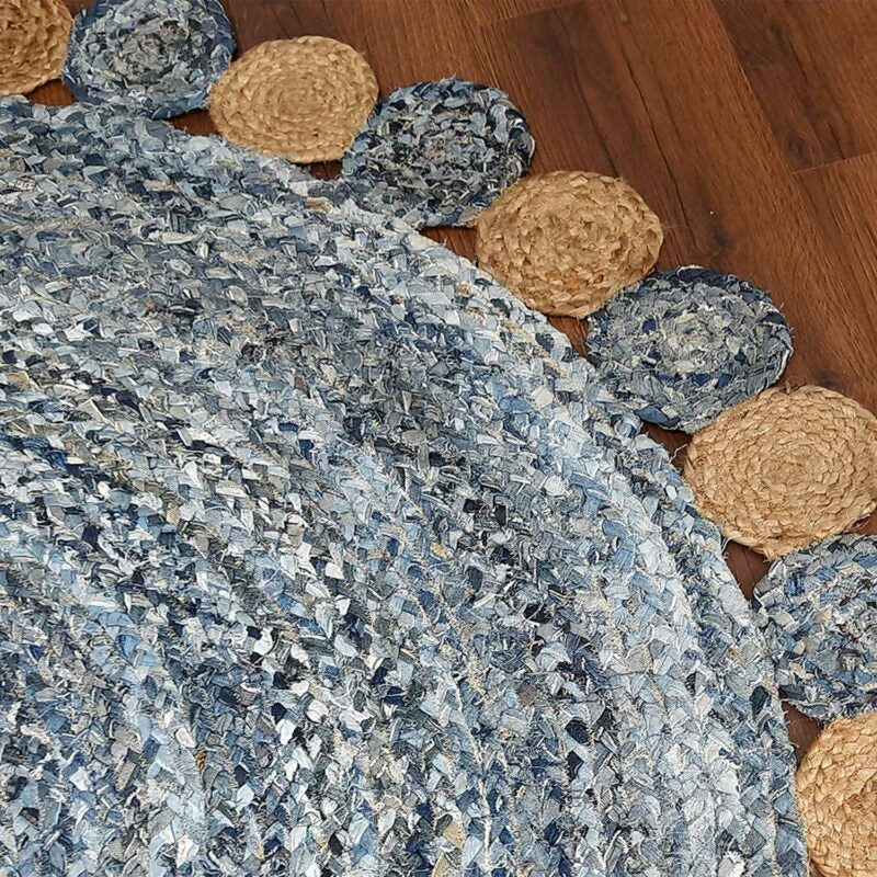 Avioni Home Contemporary Collection -Handmade Jeans With Jute Round Tikki – Multiple Sizes