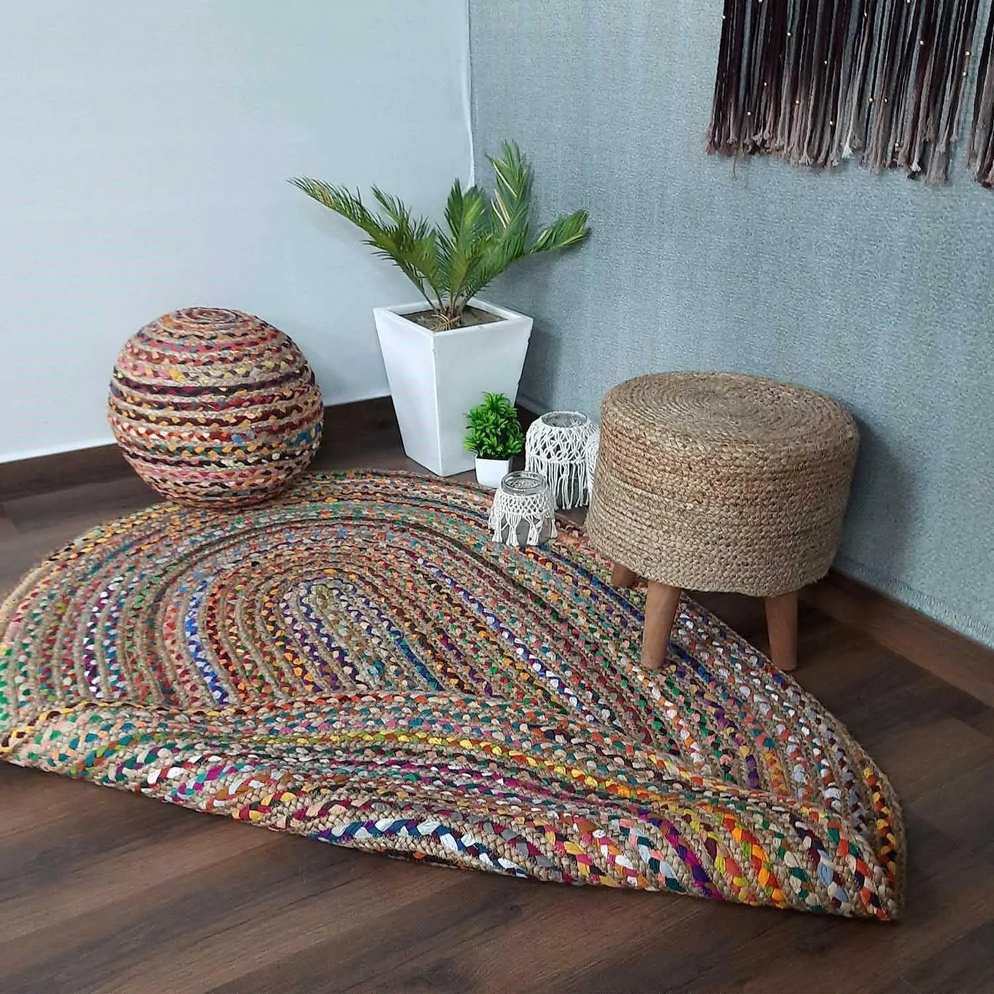 Avioni Cotton Chindi Braided Carpet Eco Friendly-Multicolour Boho Collection-Multiple Sizes