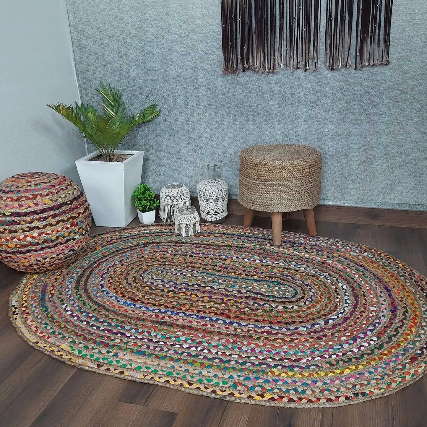 Avioni Cotton Chindi Braided Carpet Eco Friendly-Multicolour Boho Collection-Multiple Sizes