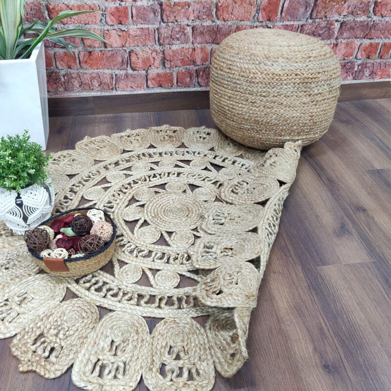Avioni Home Contemporary Collection- Eco-friendly Jute Handmade Braided Area Rug -Beautiful Intricate Design 120cms