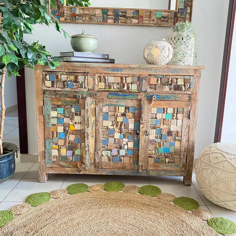 Jute Mat – Natural Rugs – Braided Area Rug – Green Border – Handmade & Unbleached – 150 cm (~5 feet) Round – Avioni Premium Eco Collection