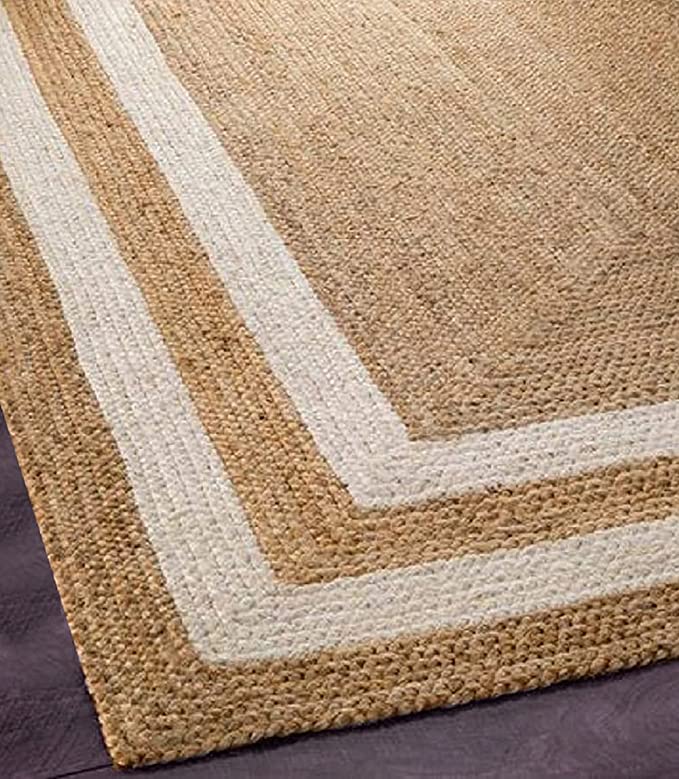 Jute (Natural and Bleached Jute) Handmade Braided Rugs | Natural & White Double Border Jute Area Rug | Avioni- Premium Collection
