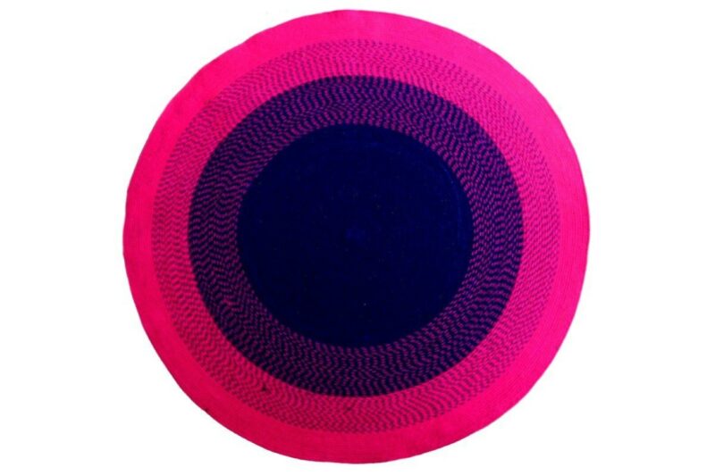 Avioni Cotton Braided Flower Look Pink And Blue Area Rug (Warm Look For Winters) 140CMS (Diameter) round, “Nature Collection”