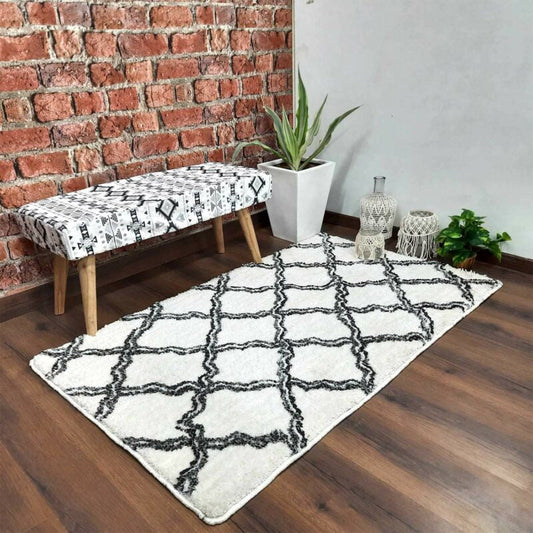Avioni Atlas Collection- Micro Moroccan Lattice Carpets In White and Black Double Shade