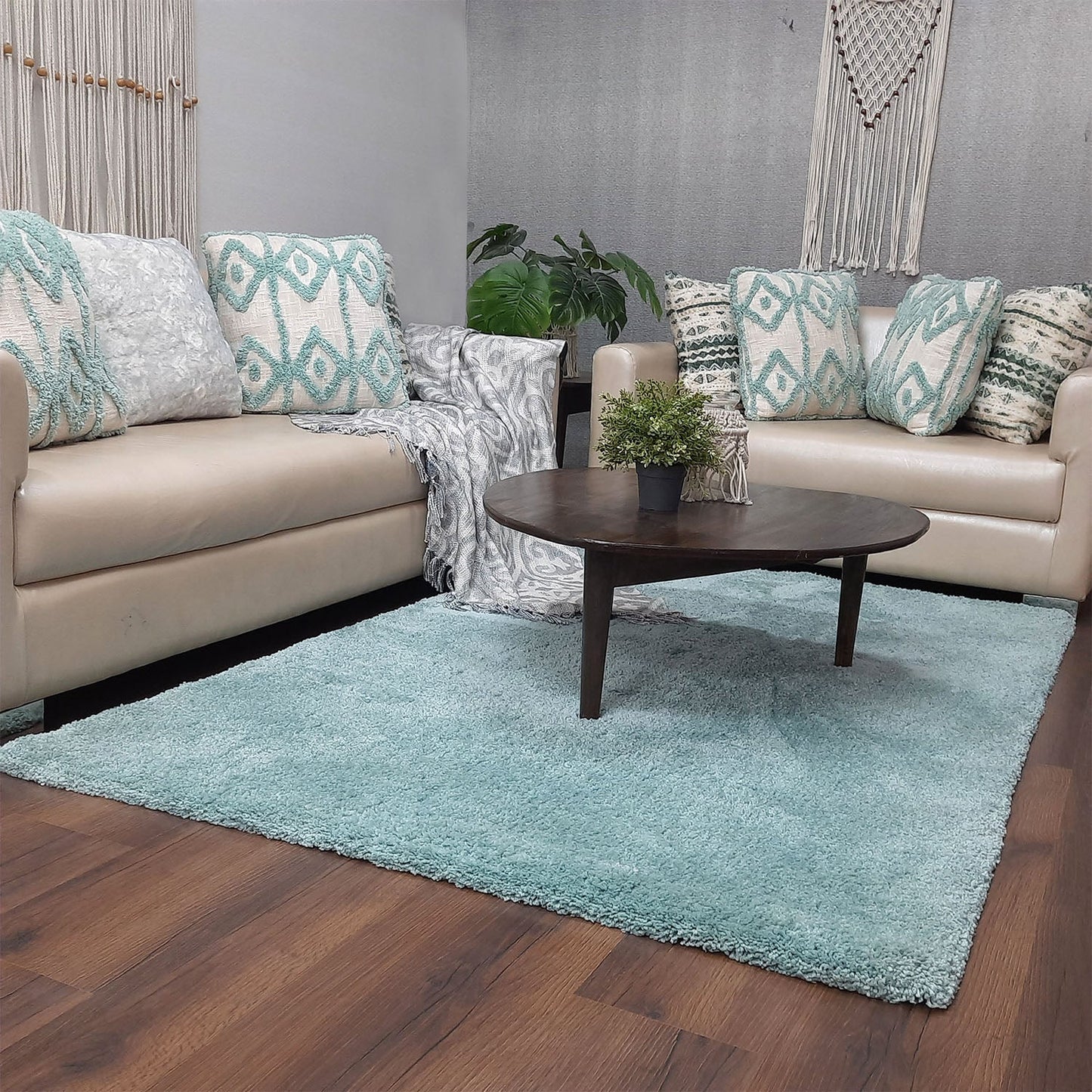 Avioni Home Atlas Collection - Moroccan Style Microfiber Carpet In Plain Aqua | Soft, Non-Slip, Easy to Clean