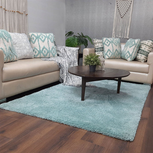 Avioni Home Atlas Collection - Moroccan Style Microfiber Carpet In Plain Aqua | Soft, Non-Slip, Easy to Clean