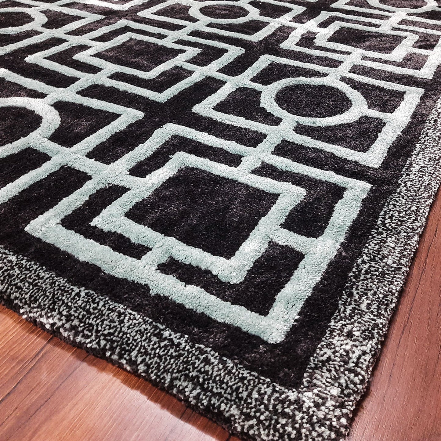 Avioni Modern Collection- Micro Black & Grey With Geometric Design Tufted Carpet-Different Sizes Shaggy Fluffy Rugs and Carpet for Living Room