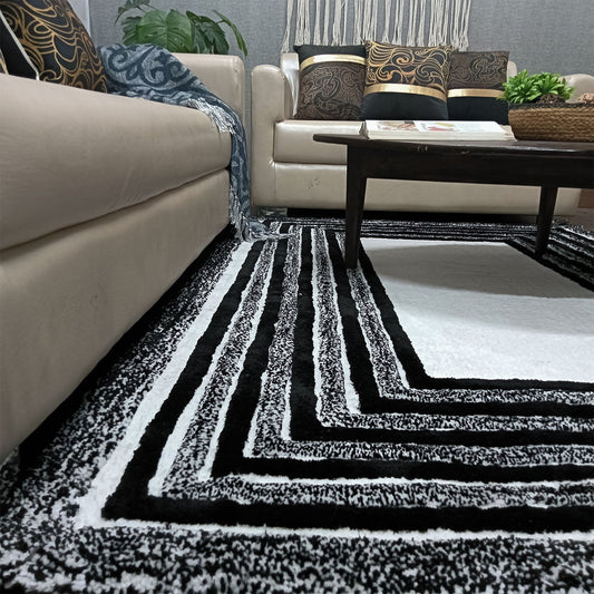 Avioni Artistry Collection|3D Modern Minimalist Multi-Color(Black and White/cream) Abstract Living Room Rugs | Different Sizes | Carpet for Living Room