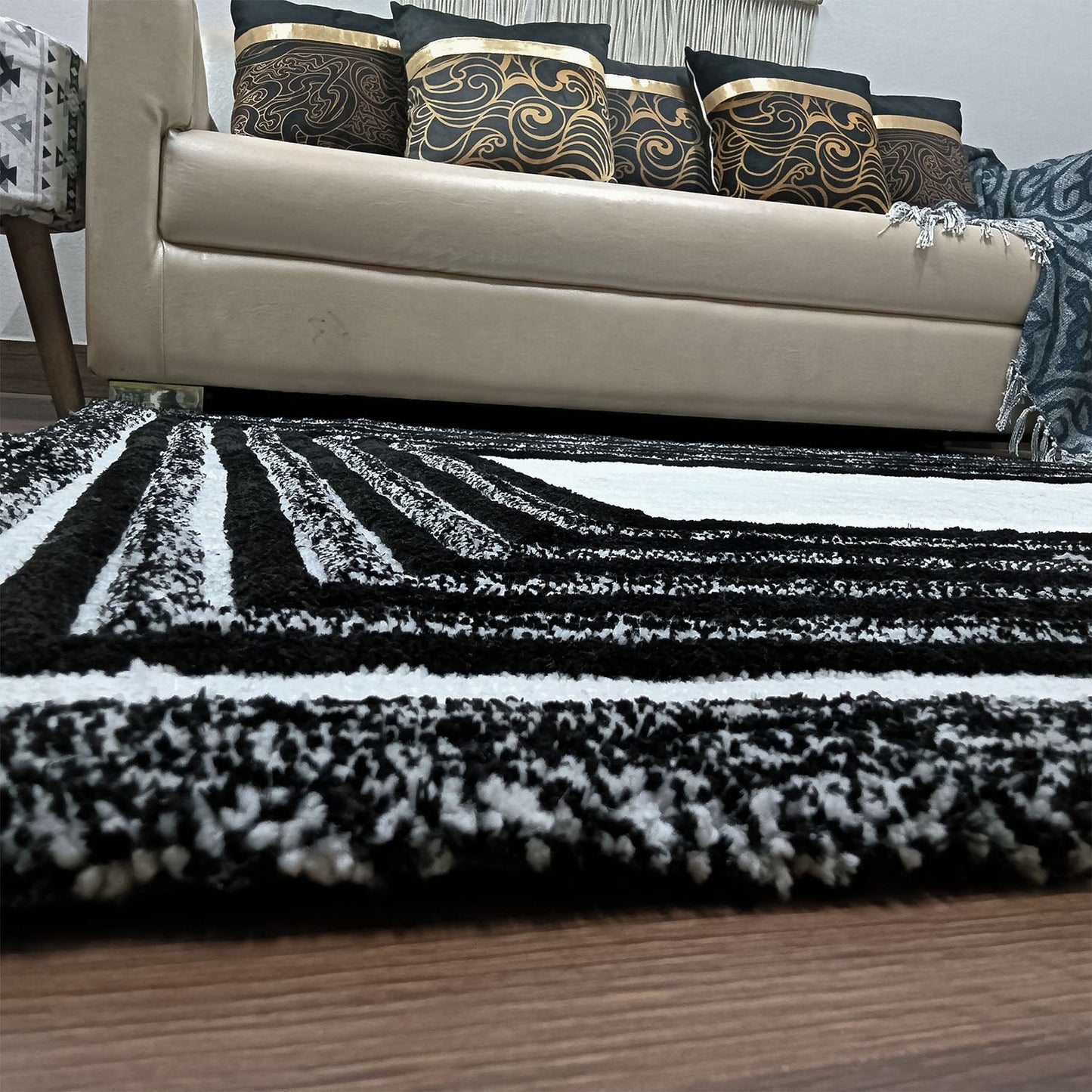 Avioni Artistry Collection|3D Modern Minimalist Multi-Color(Black and White/cream) Abstract Living Room Rugs | Different Sizes | Carpet for Living Room