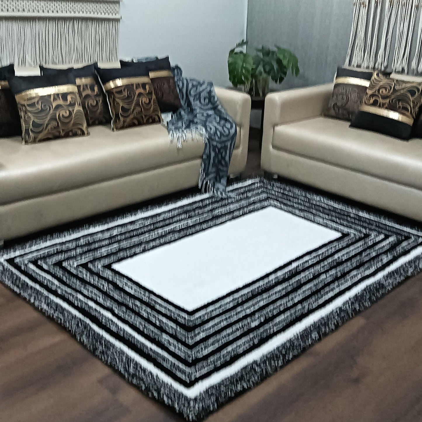 Avioni Artistry Collection|3D Modern Minimalist Multi-Color(Black and White/cream) Abstract Living Room Rugs | Different Sizes | Carpet for Living Room