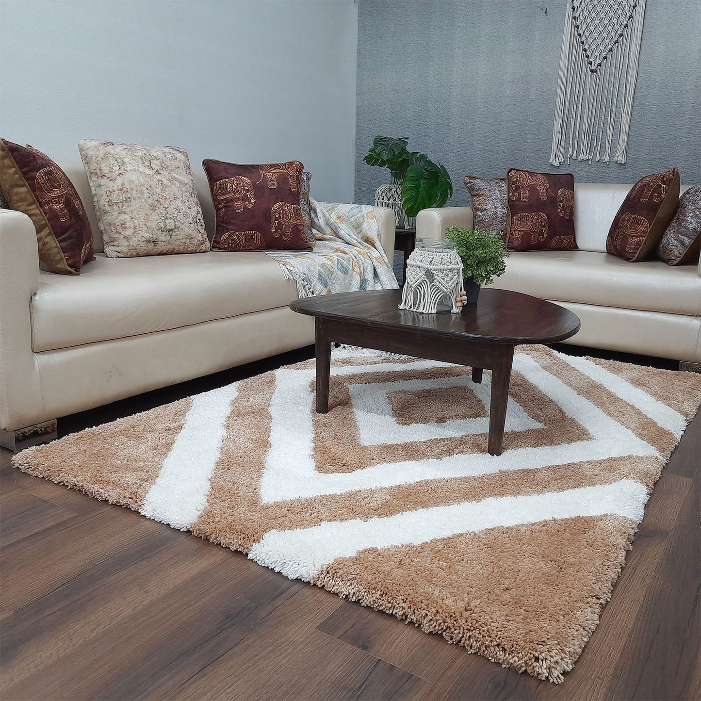 Avioni Home Atlas Collection - Moroccan Style Microfiber Carpet In Beige and White | Soft, Non-Slip, Easy to Clean