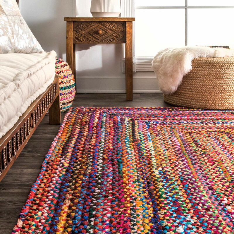 Rag Rugs – Modern Braided Rug in Colorful Cotton Chindi – Contemporary Colorful Design – Reversible – Avioni Premium Eco Collection – Best Seller