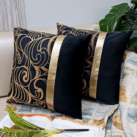 Cushion Covers Super Soft – Beautiful Golden Touch Black Ethnic Design  – 40cm x 40cm (~16″ x 16″)