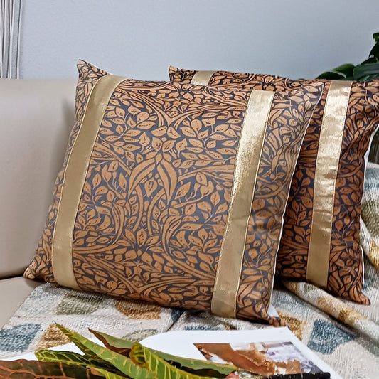 Cushion Covers Super Soft – Beautiful Golden Touch Brown Leaves Design  – 40cm x 40cm (~16″ x 16″)