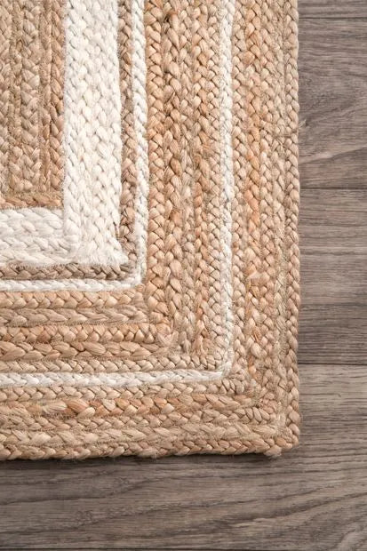 Jute (Natural and Bleached Jute) Handmade Braided Rugs | Natural & White Jute Border Area Rug | Avioni- Premium Collection