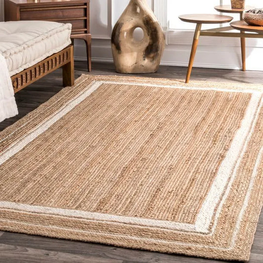 Jute (Natural and Bleached Jute) Handmade Braided Rugs | Natural & White Jute Border Area Rug | Avioni- Premium Collection