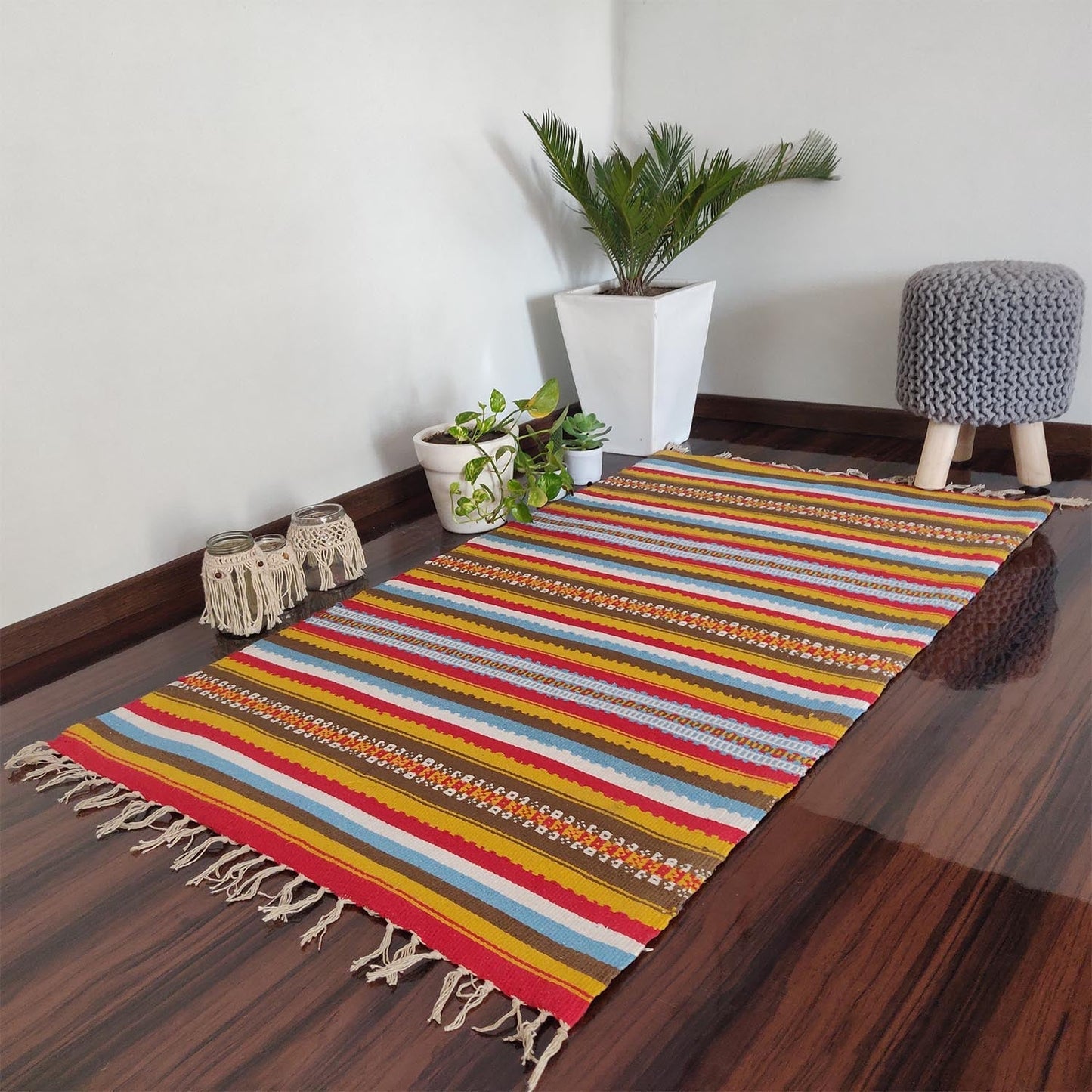 Avioni Cotton Carpets Handweaved Exclusively on Loomkart (Multicolor)- 90cm x 150cm (~3×5 Feet)