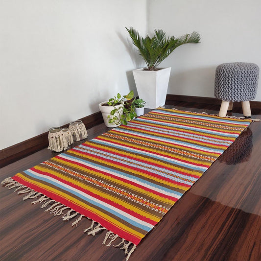 Avioni Cotton Carpets Handweaved Exclusively on Loomkart (Multicolor)- 90cm x 150cm (~3×5 Feet)
