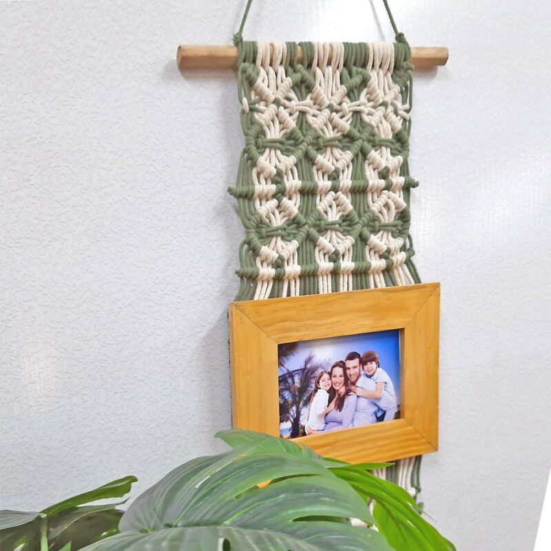 Avioni Home Boho Collection – Beautifully Hand Knotted Coloured Macrame Hanging With 21×25 Cms (8×10 Inch)Pine wood