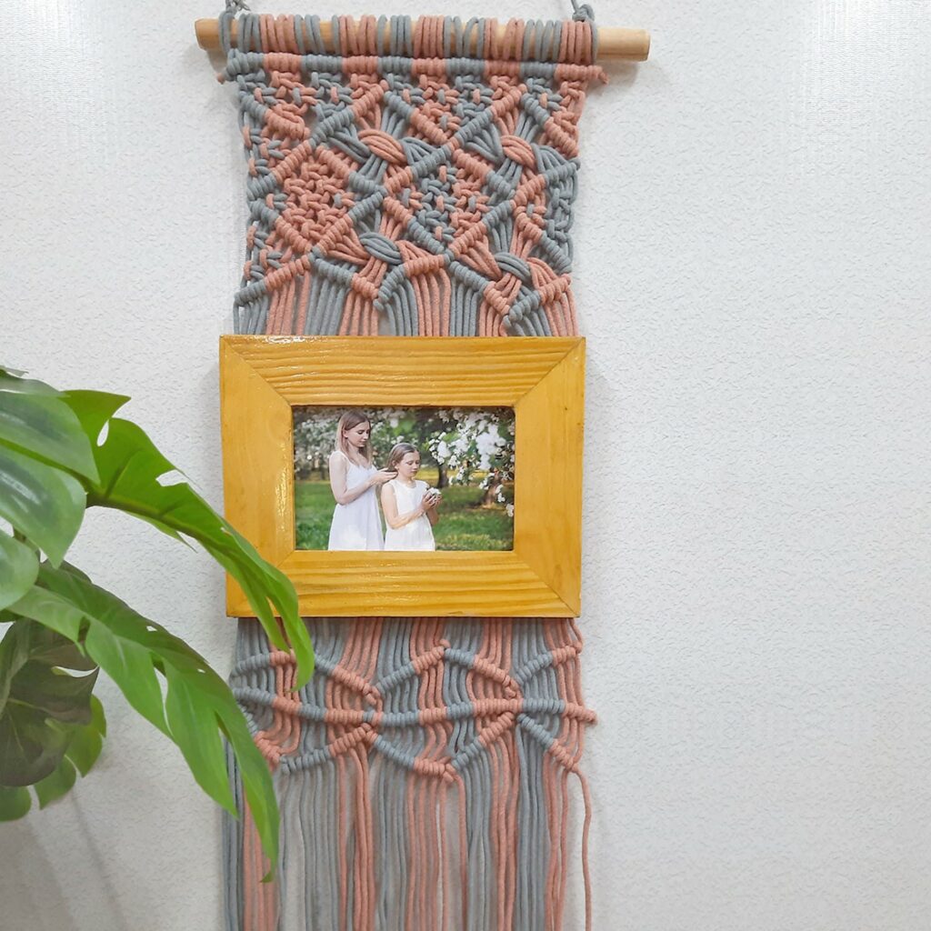 Avioni Home Boho Collection – Beautifully Hand Knotted Coloured Macrame Hanging With-21×25 Cms (8×10 Inch) Pine wood