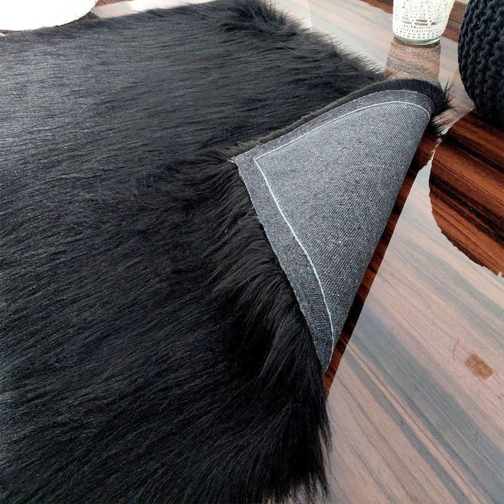 Soft Shaggy Rugs – Fluffy Rug - Faux Fur– Black Premium Long Fur – Avioni Carpets