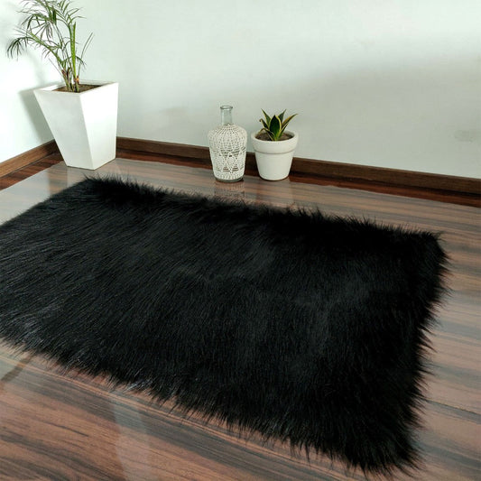 Soft Shaggy Rugs – Fluffy Rug - Faux Fur– Black Premium Long Fur – Avioni Carpets