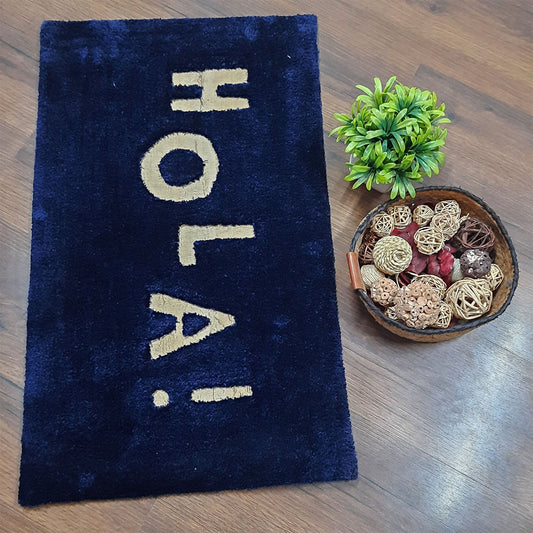 Avioni Divine Collection | Luxury Golden Touch Tufted Rug In "HOLA" (Spanish Greeting) Soft And Plush Handmade Door Mats | Pooja Mats | BathMats -45 cmsx 75 cms