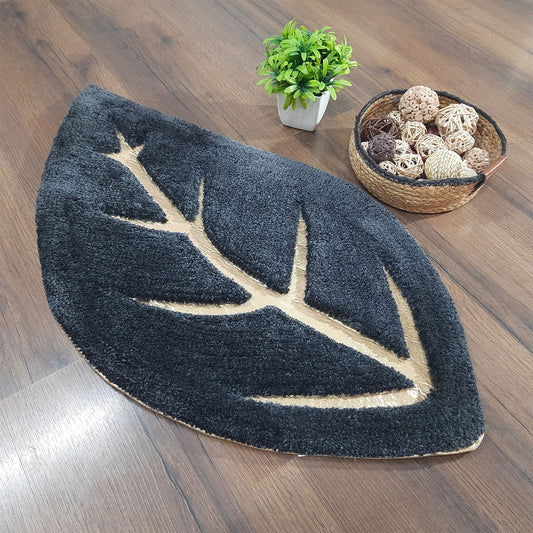 Avioni Divine Collection | Luxury Golden/Silver Touch Tufted Rug In Beautiful Leaf  Shaped Soft And Plush Handmade Door Mats | Pooja Mats | BathMats -45 cms x 75 cms
