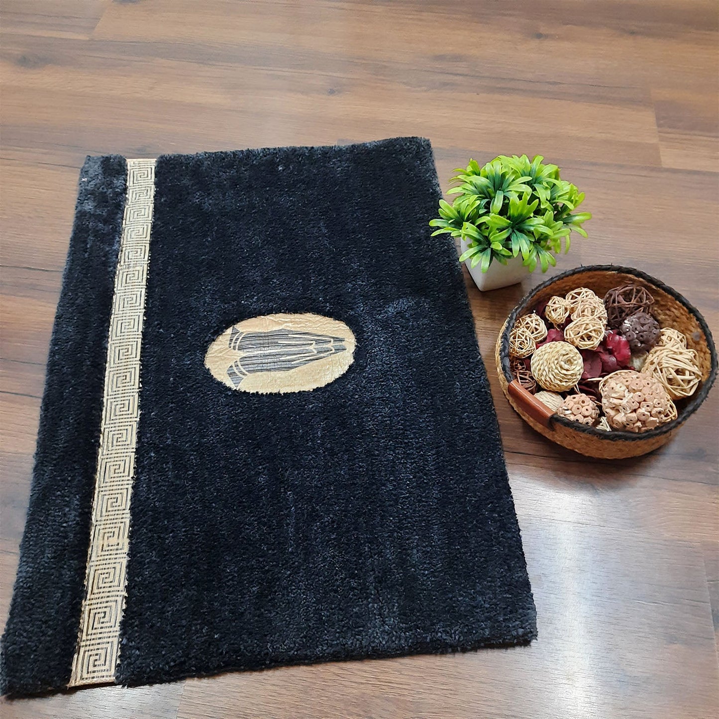 Avioni Divine Collection | Luxury Golden/Silver Touch Tufted Rug In Beautiful-Nameste Soft And Plush Handmade Door Mats | Pooja Mats | BathMats -45 cms x 75 cms