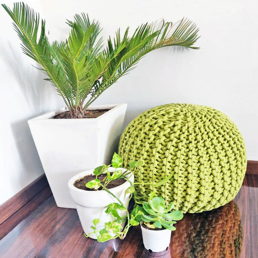 BIGMO Luxury Hand Knotted Boho Look Pouf/ Ottoman Extra Large Size- Green Colour- 35cmx50cmx50cm – Best Gift For Festivals