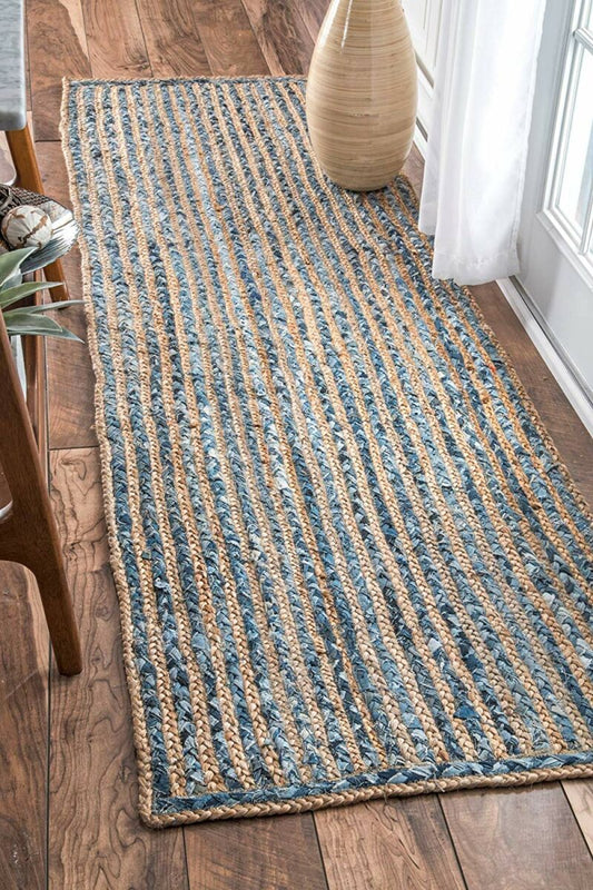 Denim/Jeans With Jute Handmade Braided Rugs| Runner for Bedside, Hallway or Kitchen |Avioni- Premium Collection-55cm x 137cm (~22" x 55")